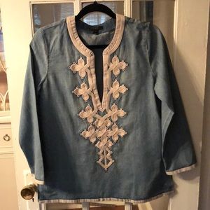 J.crew tunic denim top shirt 4 cream detail